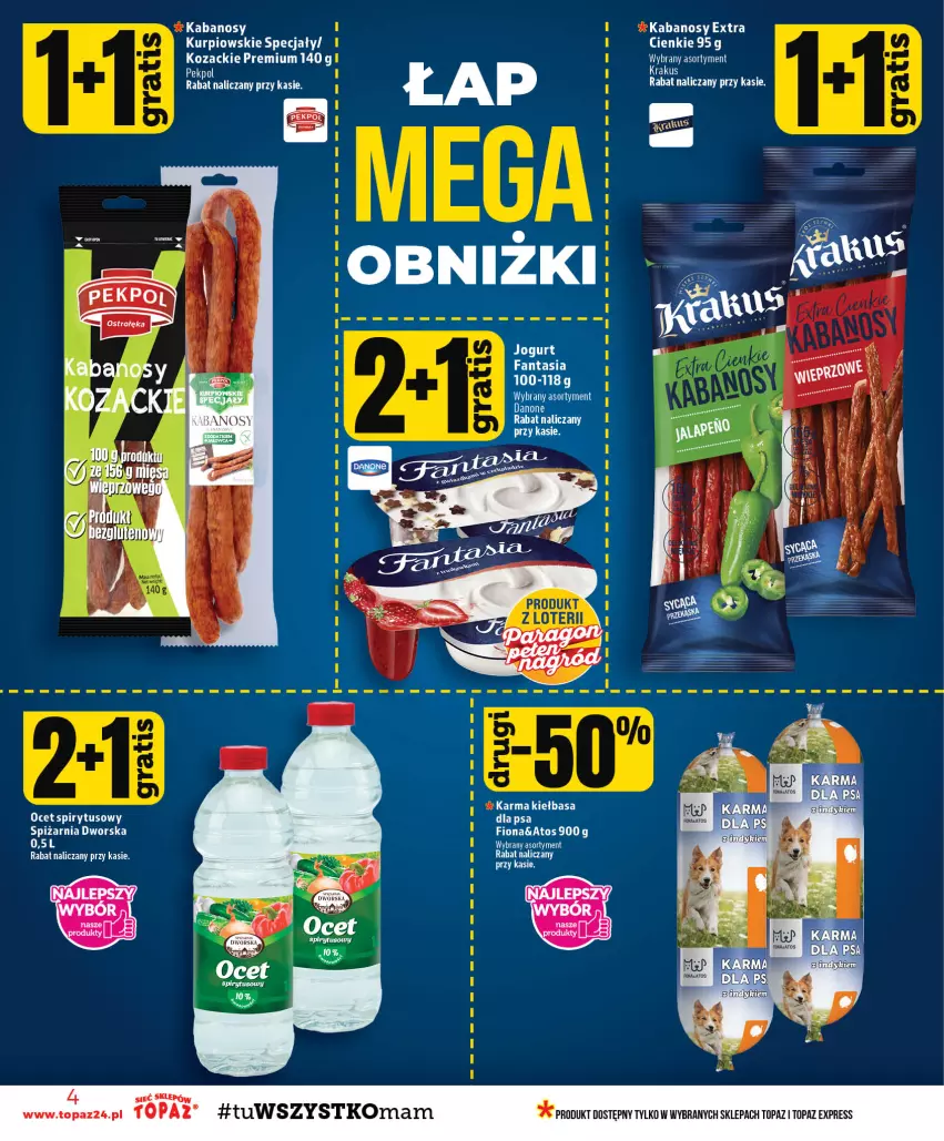 Gazetka promocyjna Topaz - Gazetka - ważna 27.08 do 02.09.2026 - strona 4 - produkty: Fa, Fanta, HP, Kabanos, Krakus, Ocet, Top