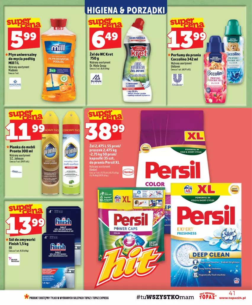 Gazetka promocyjna Topaz - Gazetka - ważna 27.08 do 02.09.2026 - strona 41 - produkty: Coccolino, Fa, Finish, Kret, Perfum, Pronto, Ser, Sól, Surf, Top, Zmywarki