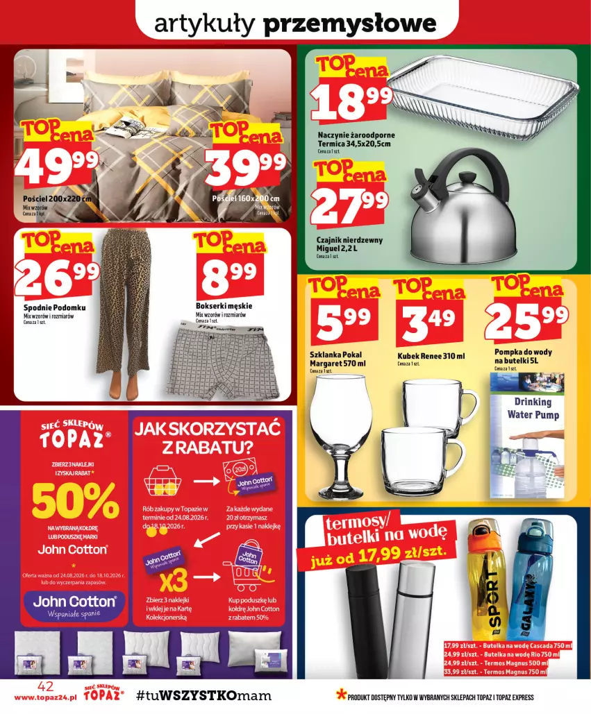 Gazetka promocyjna Topaz - Gazetka - ważna 27.08 do 02.09.2026 - strona 42 - produkty: Bokserki, Czajnik, Kubek, Naczynie żaroodporne, Por, Ser, Spodnie, Szklanka, Top