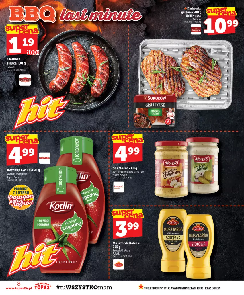 Gazetka promocyjna Topaz - Gazetka - ważna 27.08 do 02.09.2026 - strona 8 - produkty: Grill, Ketchup, Kotlin, Mus, Musztarda, Sok, Sokołów, Sos, Top