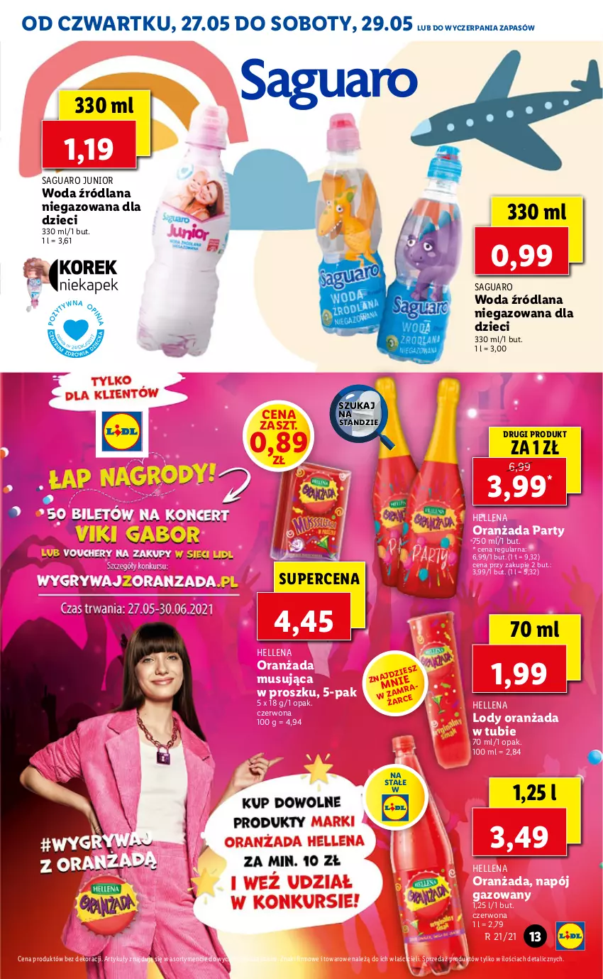 Gazetka promocyjna Lidl - GAZETKA - ważna 27.05 do 29.05.2021 - strona 13 - produkty: Dzieci, Hellena, LANA, Lody, Mus, Napój, Napój gazowany, Oranżada, Woda