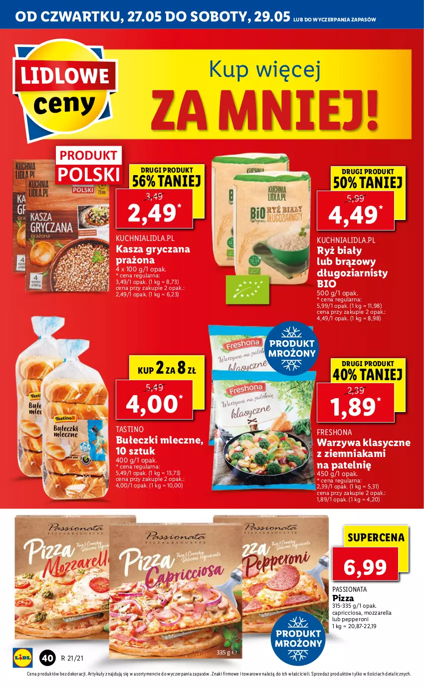 Gazetka promocyjna Lidl - GAZETKA - ważna 27.05 do 29.05.2021 - strona 40 - produkty: Bułeczki, Bułeczki mleczne, Gry, Kasza, Kasza gryczana, Kuchnia, Mozzarella, Pizza, Ryż, Ryż biały, Warzywa