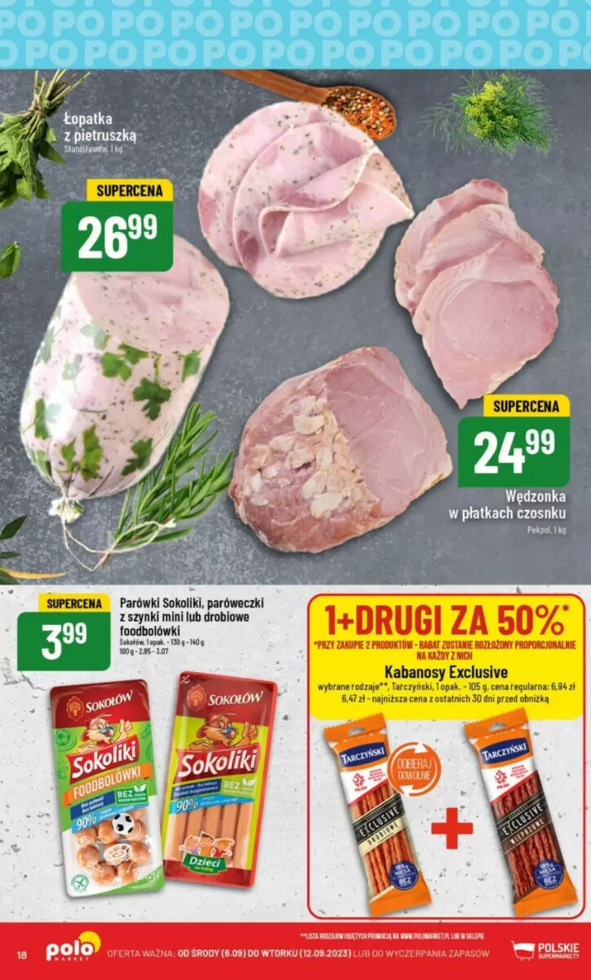 Gazetka promocyjna PoloMarket - ważna 06.09 do 12.09.2023 - strona 10 - produkty: Kabanos, Parówki, Parówki sokoliki, Pekpol, Sok, Sokołów, Tarczyński