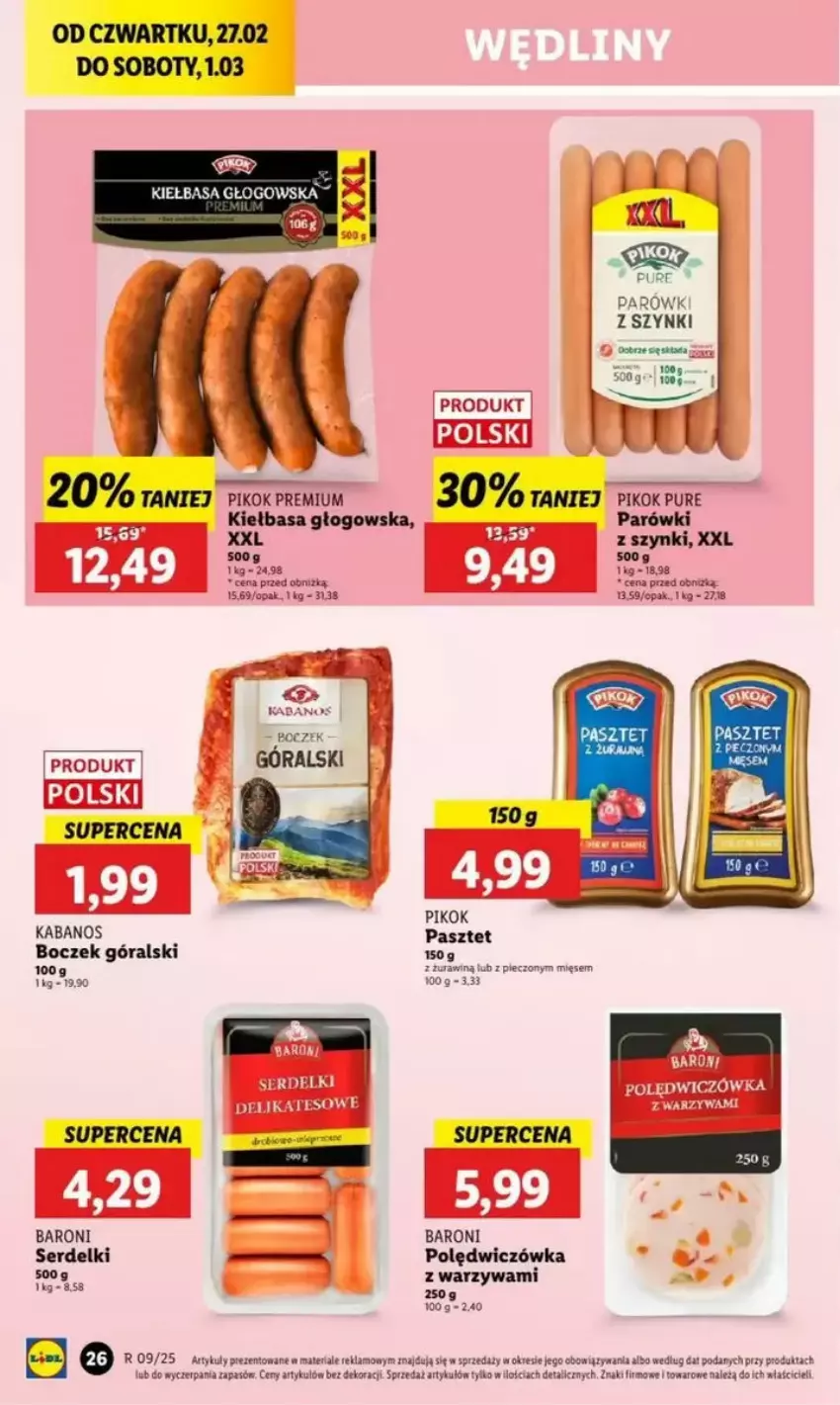 Gazetka promocyjna Lidl - ważna 27.02 do 05.03.2025 - strona 24 - produkty: Boczek, Fa, Kabanos, Kiełbasa, Kiełbasa głogowska, Pasztet, Piec, PIKOK, Pur, Ser, Serdelki, Warzywa