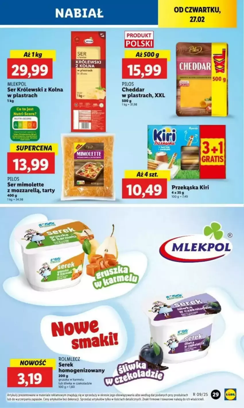 Gazetka promocyjna Lidl - ważna 27.02 do 05.03.2025 - strona 27 - produkty: Cheddar, Królewski, Mimolette, Pilos, Rolmlecz, Ser