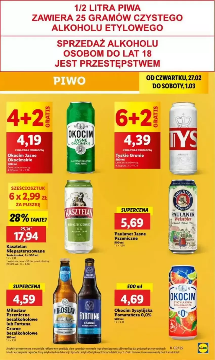 Gazetka promocyjna Lidl - ważna 27.02 do 05.03.2025 - strona 42 - produkty: Fortuna, Gra, Kasztelan, Koc, Okocim, Piwa, Tyskie