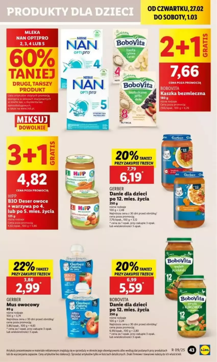 Gazetka promocyjna Lidl - ważna 27.02 do 05.03.2025 - strona 44 - produkty: BoboVita, Danie dla dzieci, Deser, Dzieci, Fa, Gerber, Gra, HiPP, Hipp Bio, Mus, NAN Optipro, Owoce, Ser, Warzywa