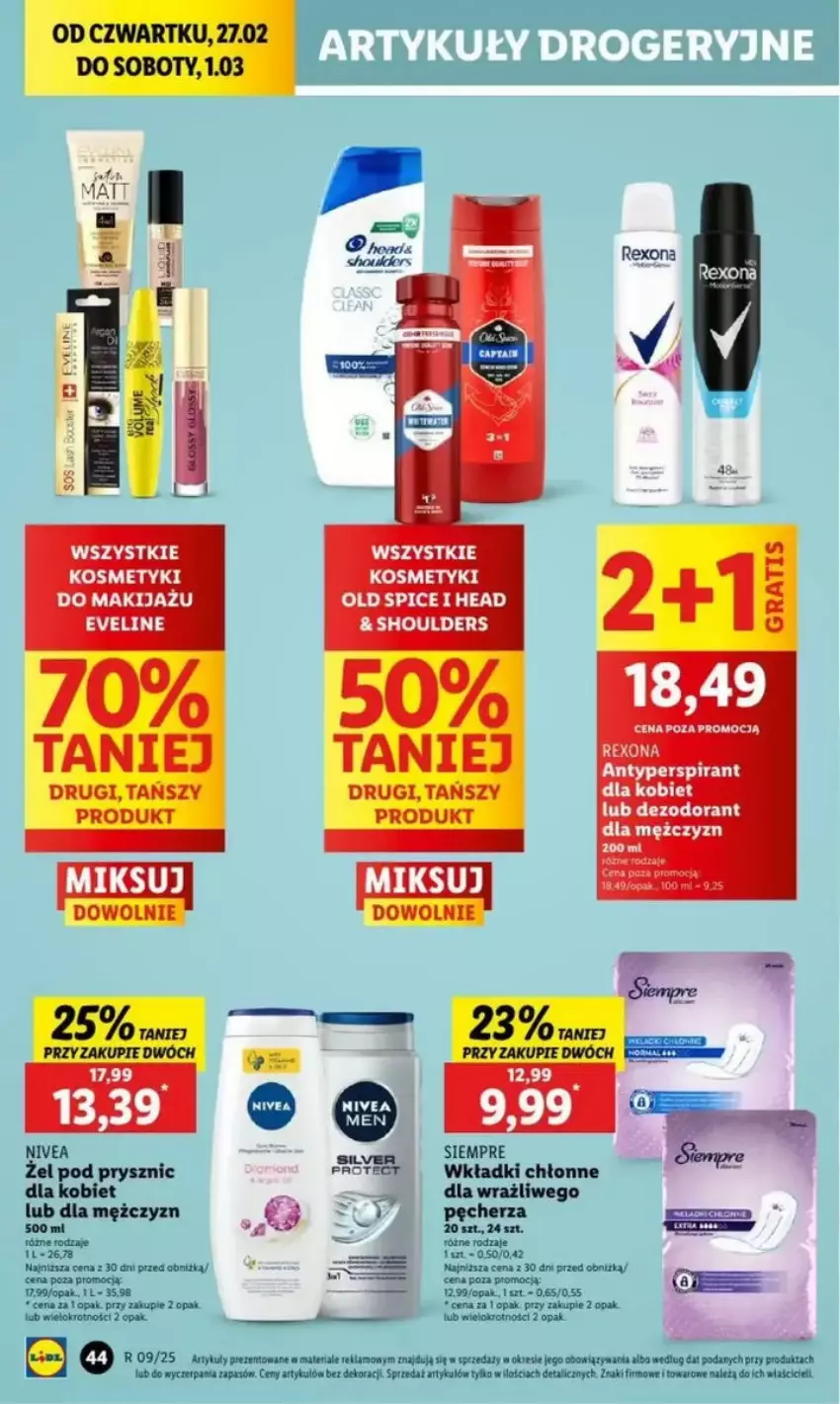 Gazetka promocyjna Lidl - ważna 27.02 do 05.03.2025 - strona 46 - produkty: Antyperspirant, Dezodorant, Eveline, Gra, Makijaż, Nivea, Nivea Men, Old Spice, Por, Rexona, Wkładki