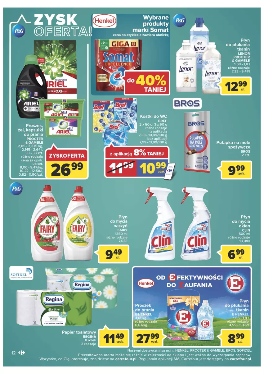 Gazetka promocyjna Carrefour - Gazetka Market - ważna 01.03 do 12.03.2022 - strona 12 - produkty: Ariel, Bref, Clin, Fa, Fairy, Gin, Lenor, Papier, Papier toaletowy, Płyn do mycia, Tera