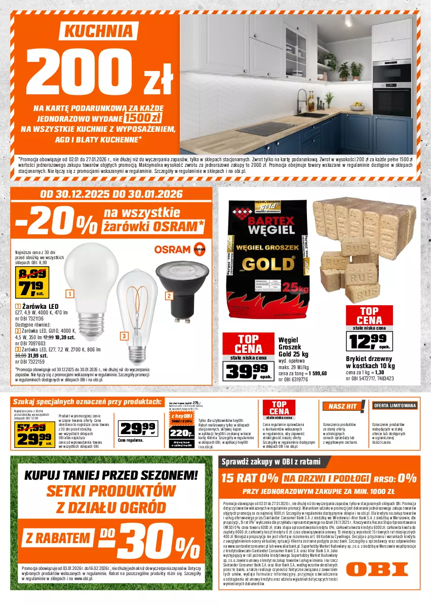 Gazetka promocyjna Obi - Gazetka OBI - ważna 02.01 do 27.01.2026 - strona 12 - produkty: Brykiet drzewny, Drzwi, Fa, Gra, Groszek, Hobby, Kosz, Kuchnia, Ogród, Sok, Sprzedawcy, Top