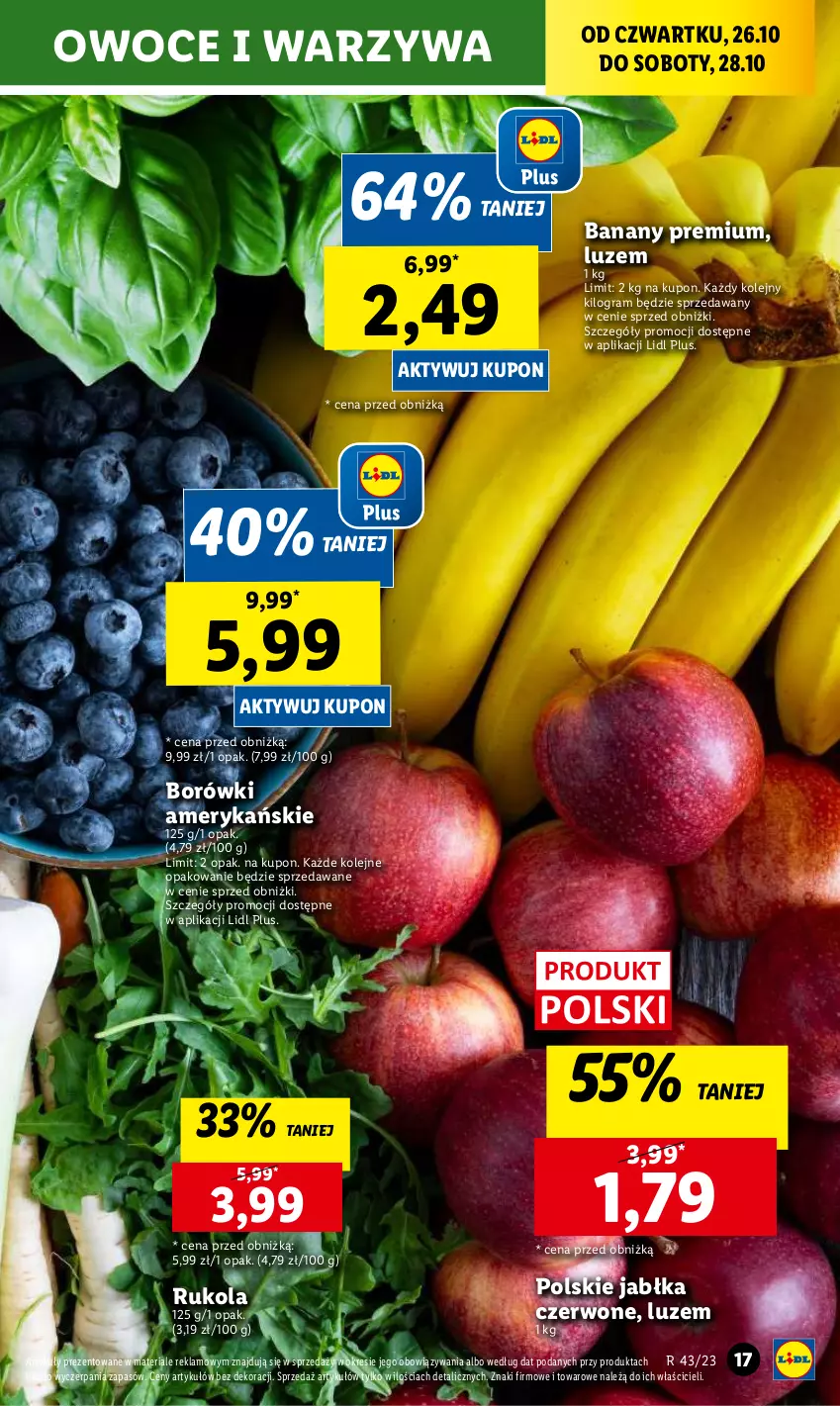 Gazetka promocyjna Lidl - GAZETKA - ważna 26.10 do 28.10.2023 - strona 29 - produkty: Banany, Gra, Jabłka, Olej, Owoce, Rukola, Warzywa