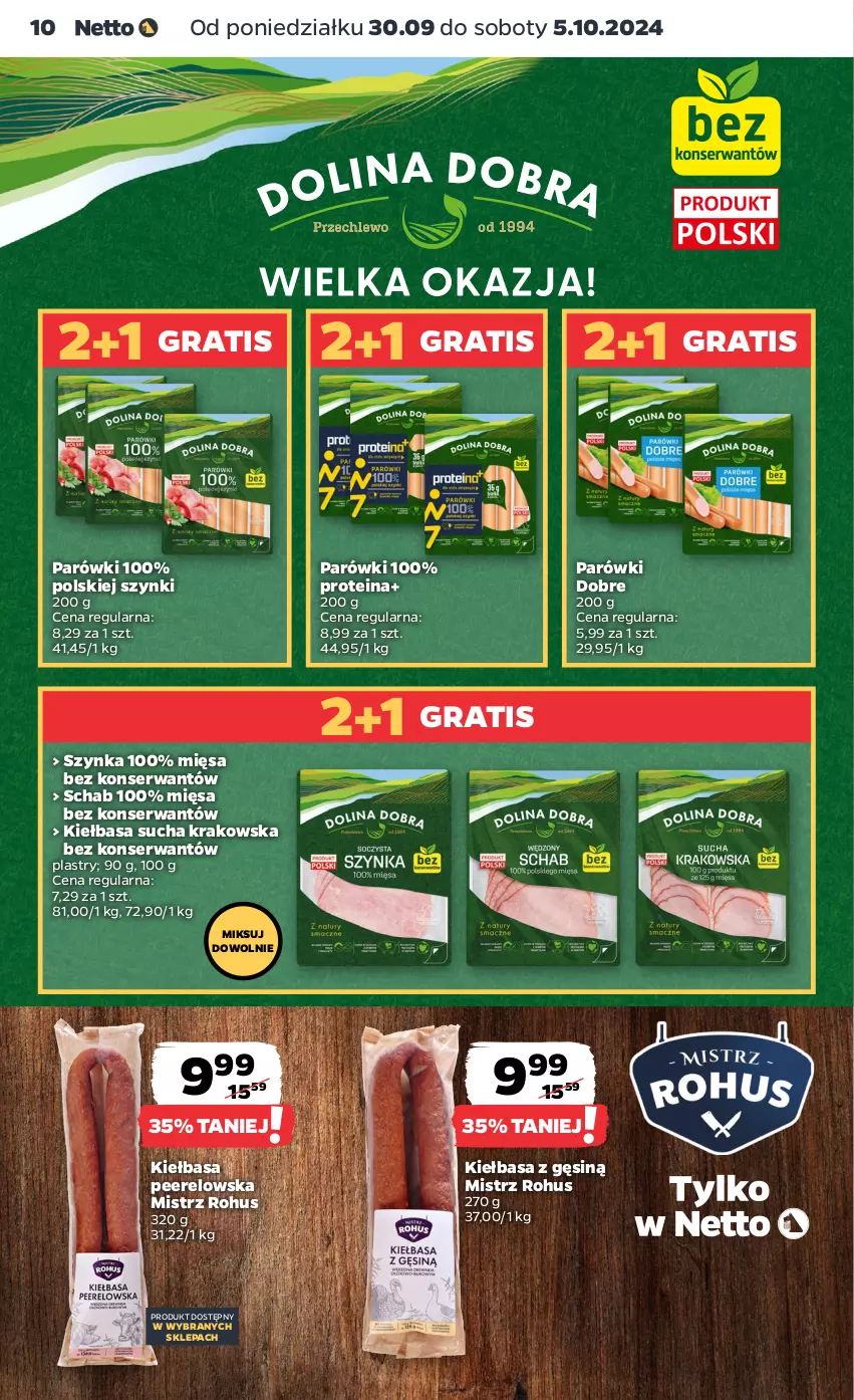 Gazetka promocyjna Netto - Netto Gazetka Food 40/24A - ważna 30.09 do 05.10.2024 - strona 10 - produkty: Gra, Kiełbasa, Parówki, Ser, Szynka