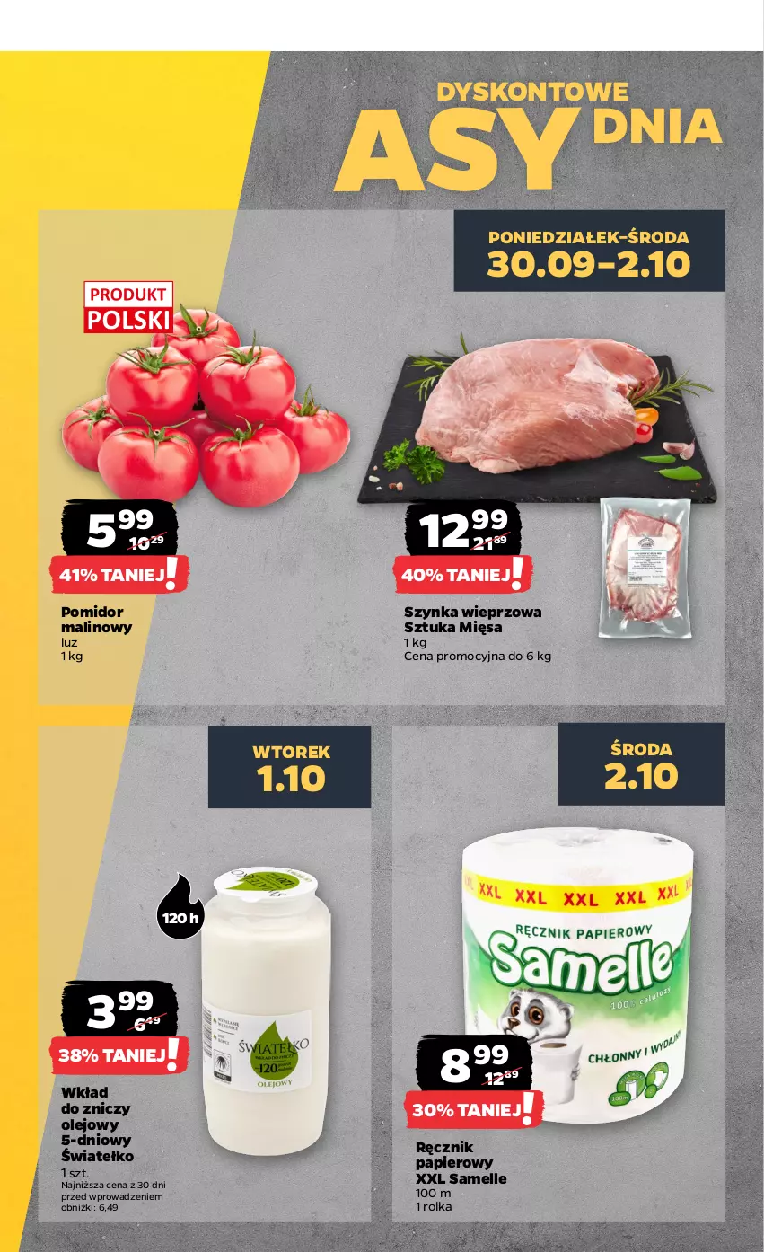 Gazetka promocyjna Netto - Netto Gazetka Food 40/24A - ważna 30.09 do 05.10.2024 - strona 6 - produkty: Olej, Papier, Pomidor malinowy, Ręcznik, Szynka, Szynka wieprzowa, Znicz