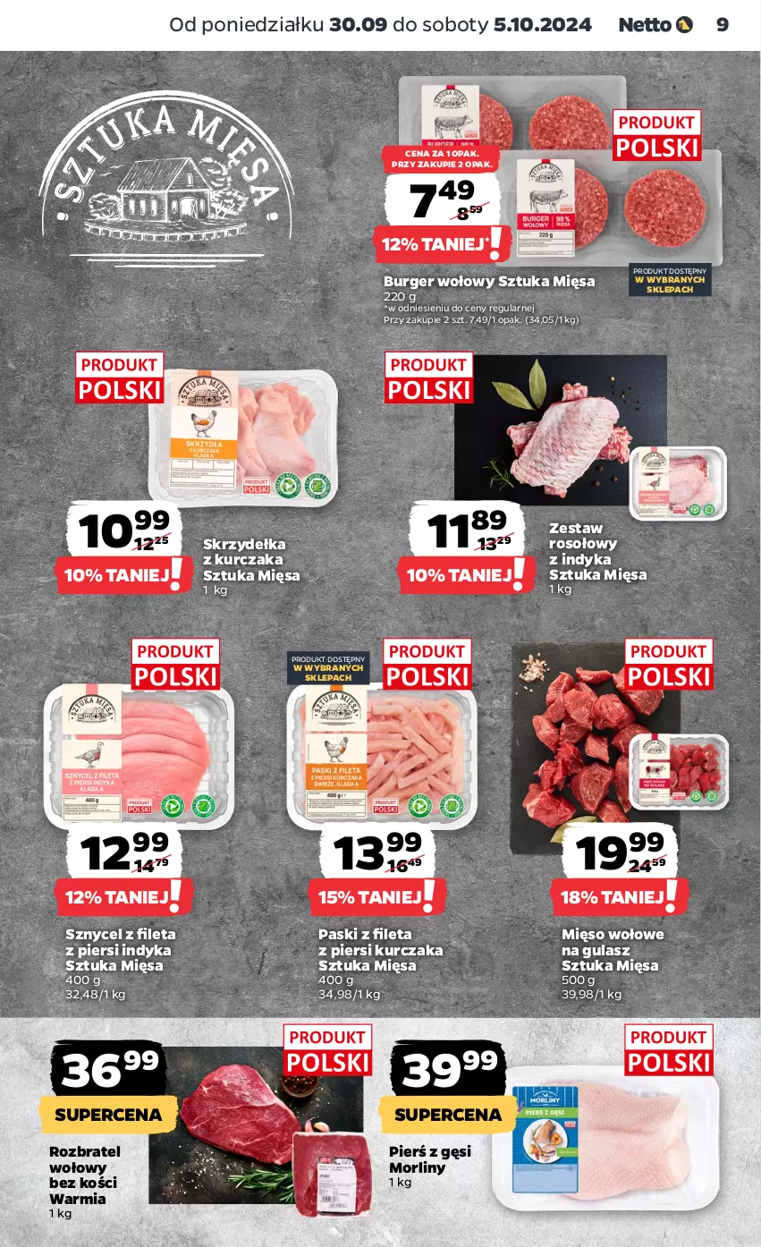 Gazetka promocyjna Netto - Netto Gazetka Food 40/24A - ważna 30.09 do 05.10.2024 - strona 9 - produkty: Burger, Kurczak, Mięso, Mięso wołowe, Morliny, Rozbratel wołowy, Skrzydełka z kurczaka