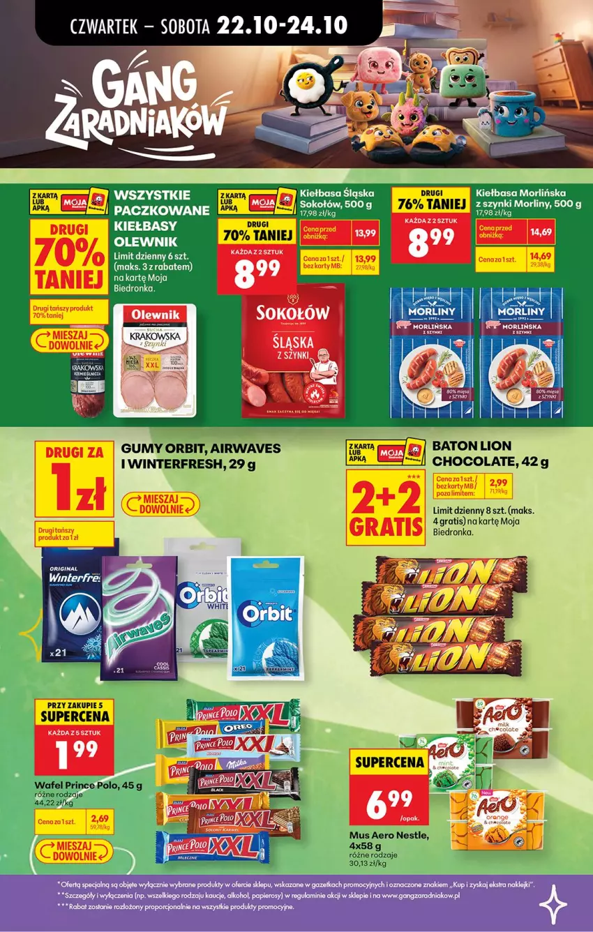 Gazetka promocyjna Biedronka - Od Czwartku - ważna 22.10 do 28.10.2026 - strona 52 - produkty: Baton, Fa, Gin, Gra, Kiełbasa, Kiełbasa śląska, Lion, Olewnik, Orbit, Por, Sok, Sokołów