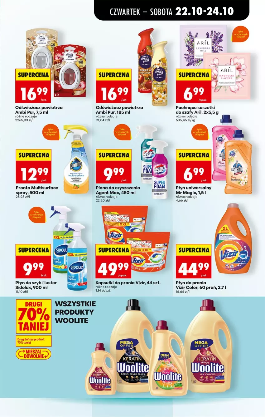 Gazetka promocyjna Biedronka - Od Czwartku - ważna 22.10 do 28.10.2026 - strona 75 - produkty: Ambi Pur, Fa, Kapsułki do prania, Odświeżacz powietrza, Płyn do prania, Płyn do szyb, Pronto, Pur, Sidolux, Surf, Vizir, Woolite