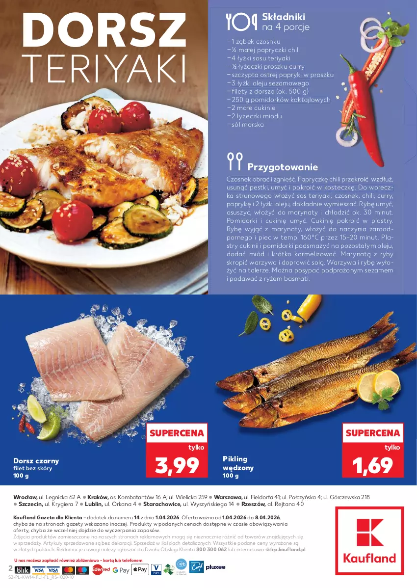 Gazetka promocyjna Kaufland - Ryby z naszej lady - ważna 01.04 do 08.04.2026 - strona 2 - produkty: Czosnek, Dorsz, Fa, Miód, Olej, Orka, Piec, Pomidorki, Por, Ryż, Sezam, Sól, Sos, Talerz, Wagi, Warzywa