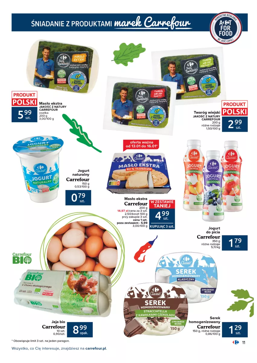 Gazetka promocyjna Carrefour - Gazetka Możemy jeść mądrze - ważna 11.01 do 23.01.2022 - strona 11 - produkty: Jaja, Jogurt, Kosz, Kret, Masło, Ser, Serek, Twaróg