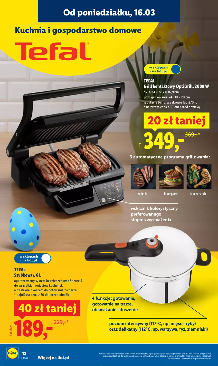 Gazetka promocyjna Lidl - Oferta ważna od 16.03 - ważna 16.03 do 21.03.2026 - strona 14 - produkty: Burger, Fa, Gra, Grill, Grill kontaktowy, Kosz, Kuchnia, Kurczak, Mięso, Piec, Ryż, Stek, Szybkowar, Tefal, Top, Warzywa, Ziemniaki