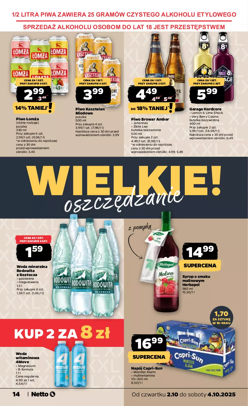Gazetka promocyjna Netto - Od Czwartku - ważna 02.10 do 04.10.2025 - strona 14 - produkty: Gra, Herbapol, Kasztelan, Napój, Piwa, Piwo, Syrop, Woda, Woda mineralna