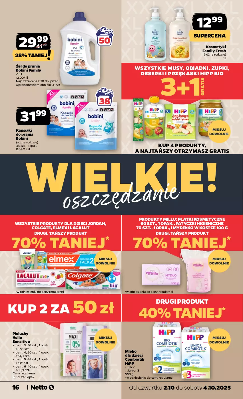 Gazetka promocyjna Netto - Od Czwartku - ważna 02.10 do 04.10.2025 - strona 16 - produkty: Colgate, Deser, Dzieci, Elmex, Fa, Gra, HiPP, Hipp Bio, Kapsułki do prania, Kask, Lacalut, LG, Mleko, Mleko dla dzieci, Mus, Pieluchy, Płatki kosmetyczne, Ser