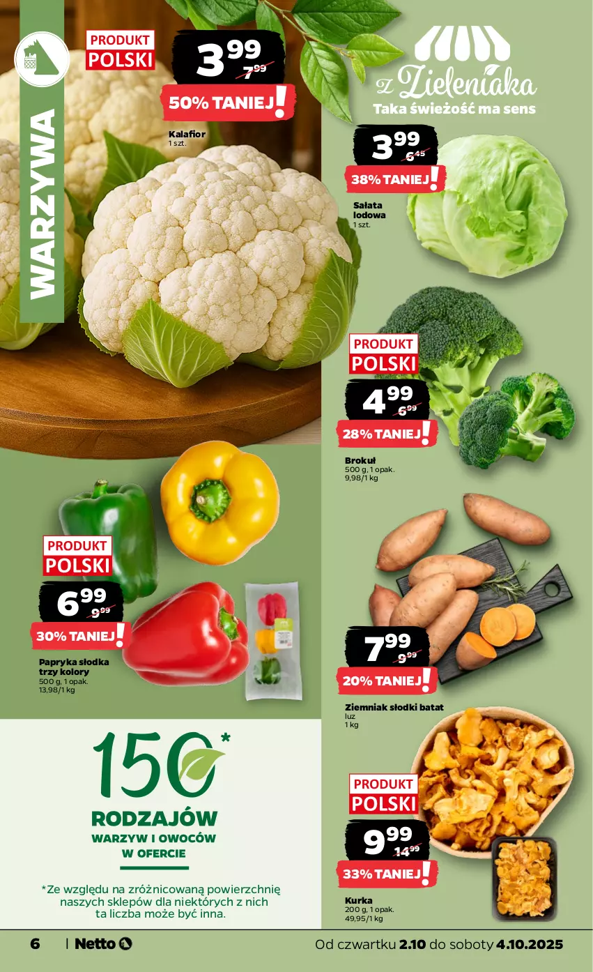 Gazetka promocyjna Netto - Od Czwartku - ważna 02.10 do 04.10.2025 - strona 6 - produkty: Kalafior, Papryka, Papryka słodka, Sałat, Sałata lodowa, Warzywa