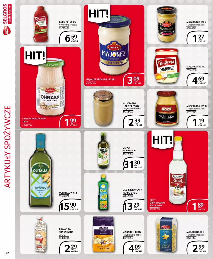 Gazetka promocyjna Selgros - Extra Oferta - ważna 01.12 do 31.12.2021 - strona 22 - produkty: Artykuły spożywcze, Chrzan, Ketchup, Majonez, Makaron, Mus, Musztarda, Ocet, Olej, Olej ryżowy, Olej rzepakowy, Oliwa z oliwek, Ryż