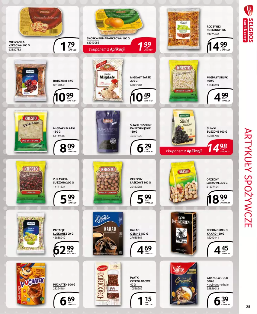 Gazetka promocyjna Selgros - Extra Oferta - ważna 01.12 do 31.12.2021 - strona 25 - produkty: Artykuły spożywcze, Gra, Granola, Kakao, Migdały, Pistacje, Rodzynki