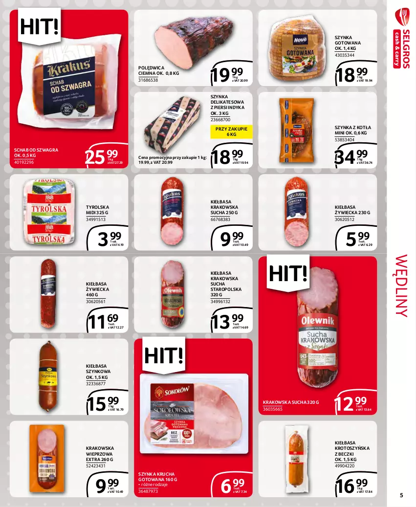 Gazetka promocyjna Selgros - Extra Oferta - ważna 01.12 do 31.12.2021 - strona 5 - produkty: Gra, Kiełbasa, Kiełbasa krakowska, Kiełbasa szynkowa, Polędwica, Szynka, Szynka delikatesowa