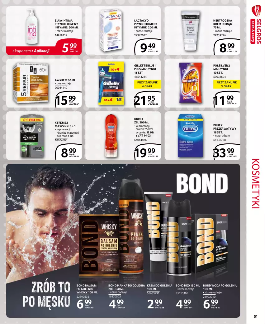 Gazetka promocyjna Selgros - Extra Oferta - ważna 01.12 do 31.12.2021 - strona 51 - produkty: Balsam po goleniu, Durex, Gillette, Krem do golenia, Krem do rąk, Lactacyd, Neutrogena, Pianka do golenia, Płyn do higieny intymnej, Prezerwatyw, Whisky, Woda, Woda po goleniu, Ziaja