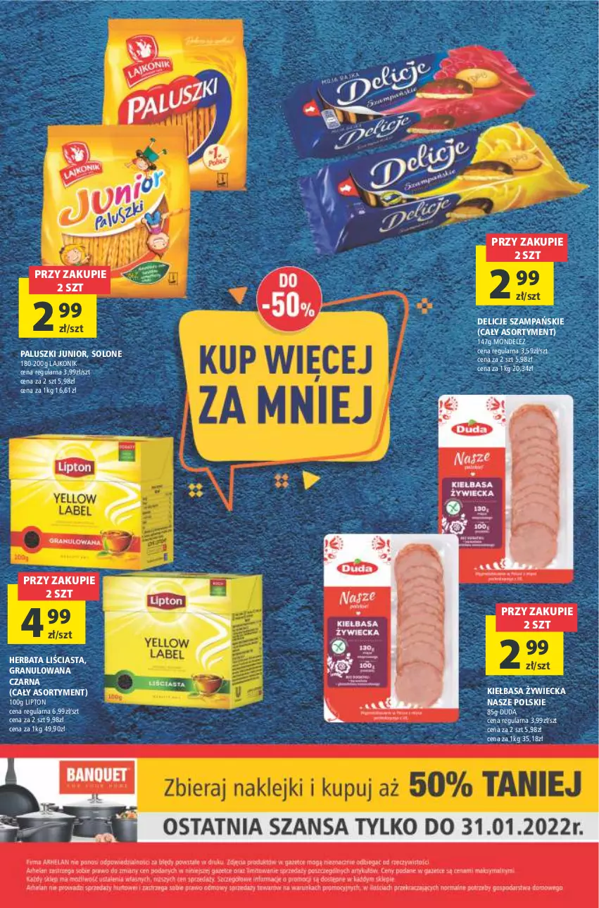 Gazetka promocyjna Arhelan - Gazetka - ważna 14.01 do 23.01.2022 - strona 24 - produkty: Delicje, Duda, Gra, Herbata, Kiełbasa, Lajkonik, Lipton