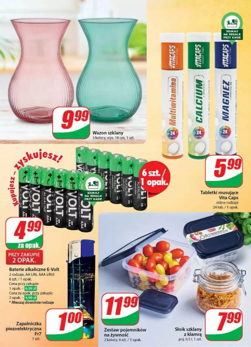 Gazetka promocyjna Dino - ważna 19.06 do 25.06.2024 - strona 54 - produkty: Baterie alkaliczne, Mus, Pojemnik, Tablet, Tabletki musujące, Vita C, Wazon, Zapalniczka