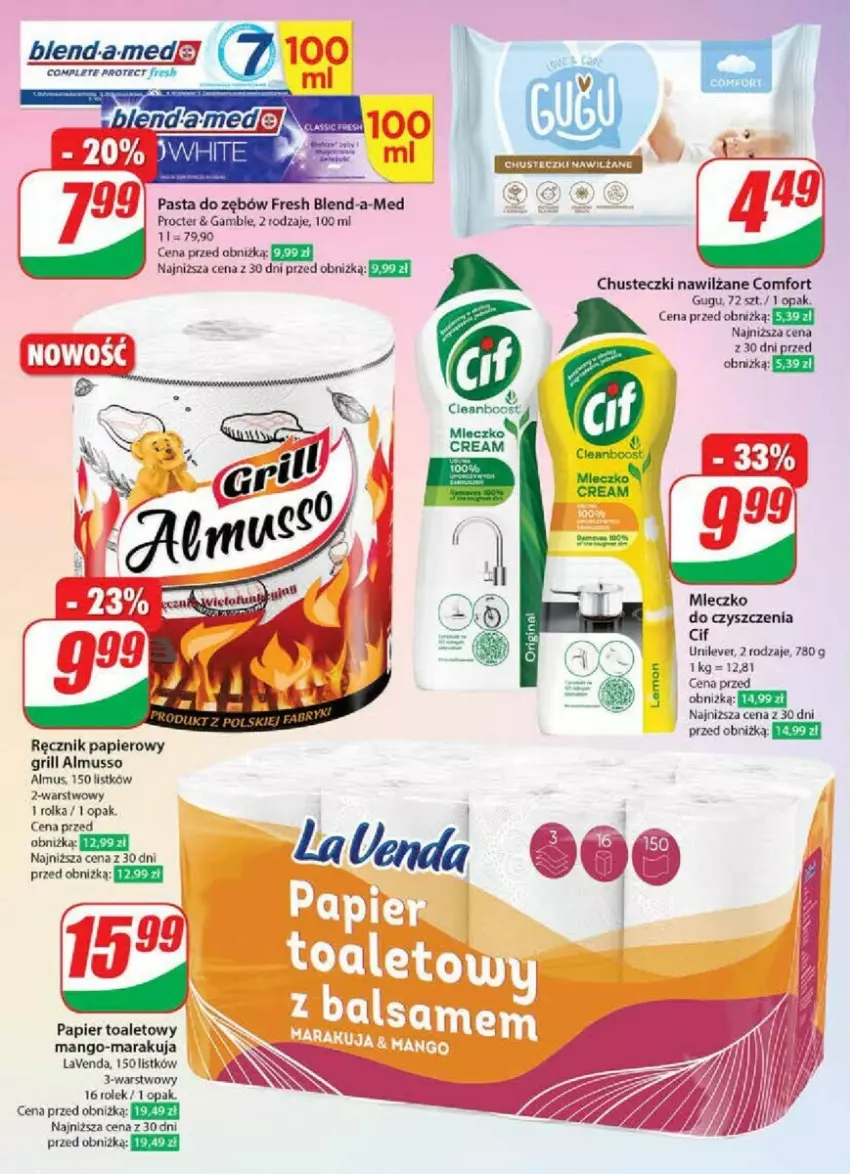 Gazetka promocyjna Dino - ważna 19.06 do 25.06.2024 - strona 65 - produkty: Blend-a-Med, Chusteczki, Grill, Mango, Mleczko, Mus, Papier, Papier toaletowy, Pasta do zębów, Ręcznik