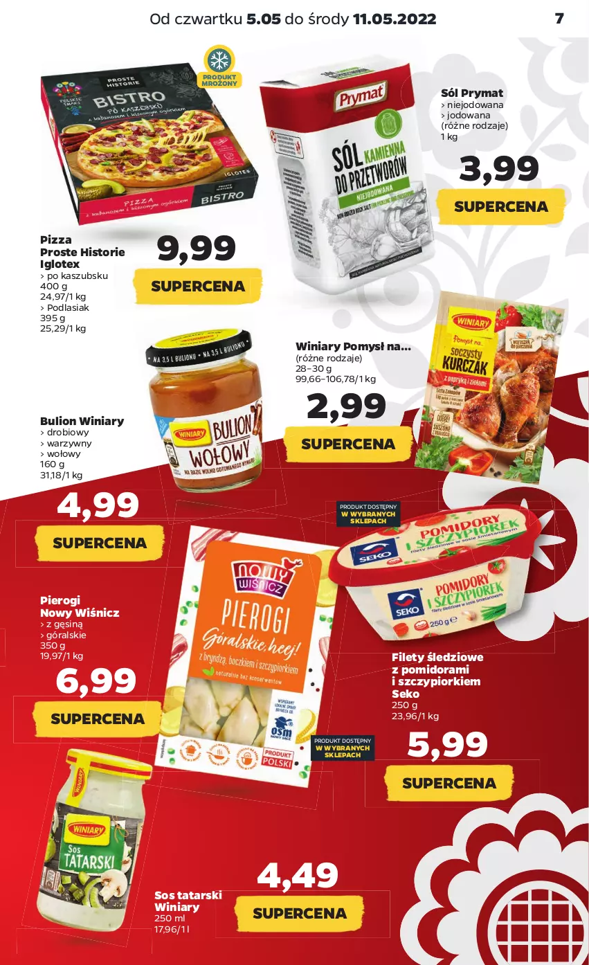 Gazetka promocyjna Netto - Gazetka spożywcza 5.05-11.05 - ważna 05.05 do 11.05.2022 - strona 7 - produkty: Bulion, Lion, Pierogi, Pizza, Prymat, SEKO, Sól, Sos, Winiary