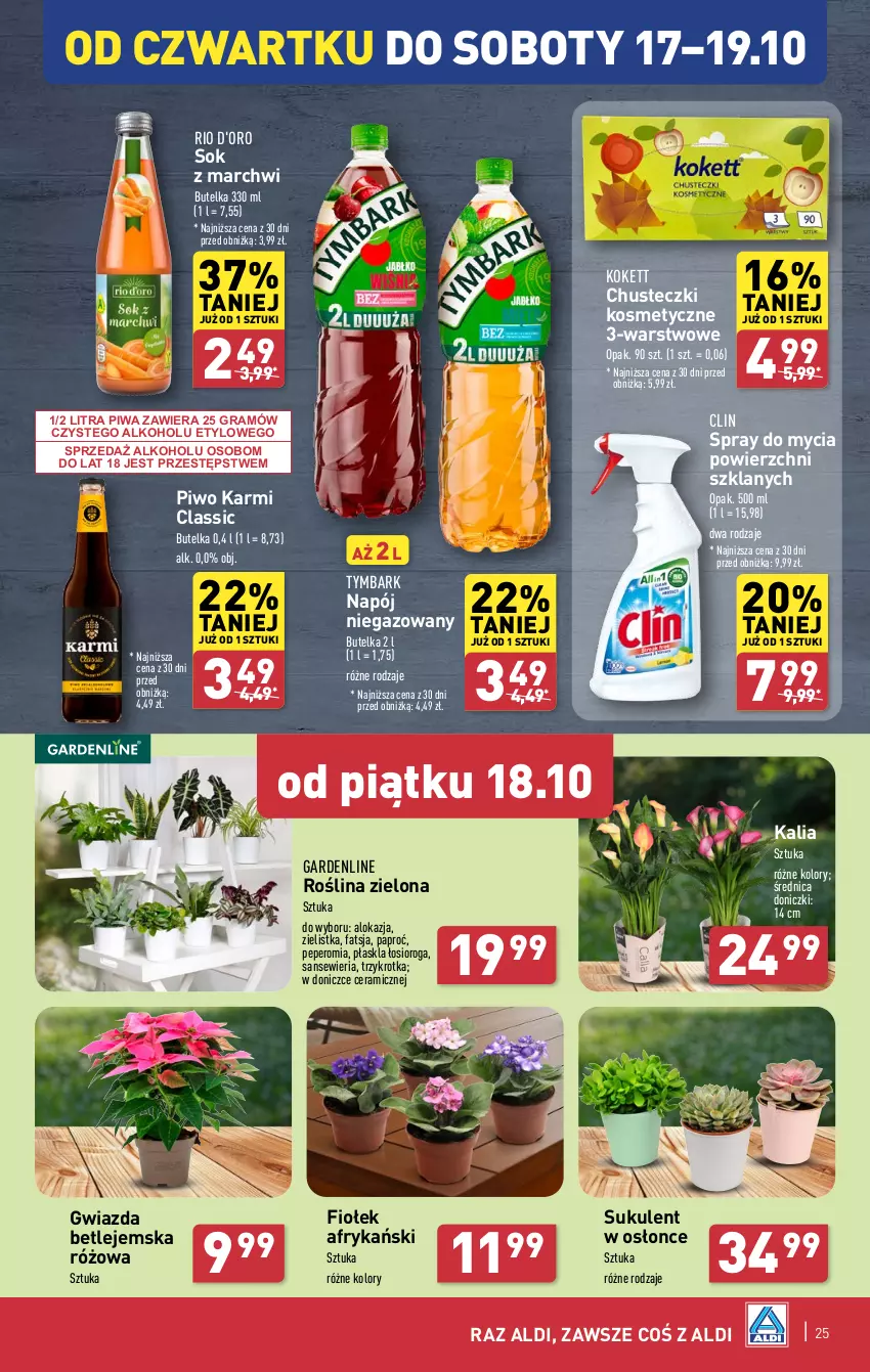 Gazetka promocyjna Aldi - Pełna oferta - ważna 14.10 do 19.10.2024 - strona 25 - produkty: Chusteczki, Chusteczki kosmetyczne, Clin, Fa, Gra, Gwiazda, Karmi, Napój, Napój niegazowany, Piwa, Piwo, Sok, Sukulent, Tymbark