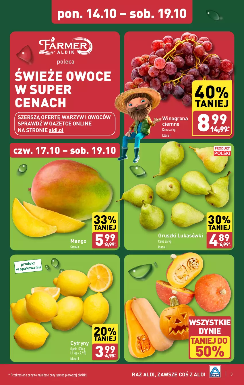 Gazetka promocyjna Aldi - Pełna oferta - ważna 14.10 do 19.10.2024 - strona 3 - produkty: Cytryny, Gruszki, Mango, Owoce, Wino, Winogrona