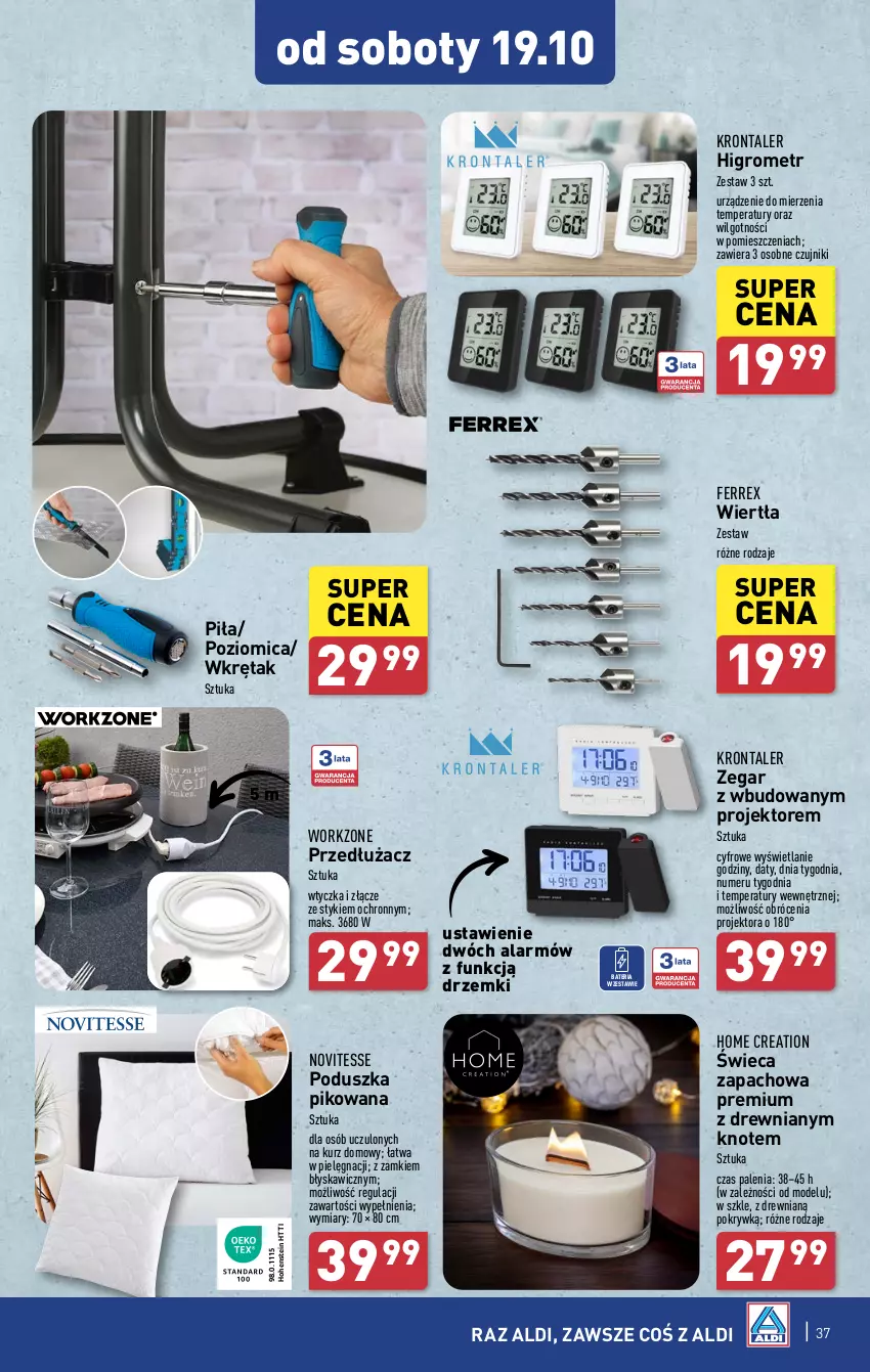 Gazetka promocyjna Aldi - Pełna oferta - ważna 14.10 do 19.10.2024 - strona 37 - produkty: Bateria, LG, Poduszka, Poziomica, Wkręt, Zegar