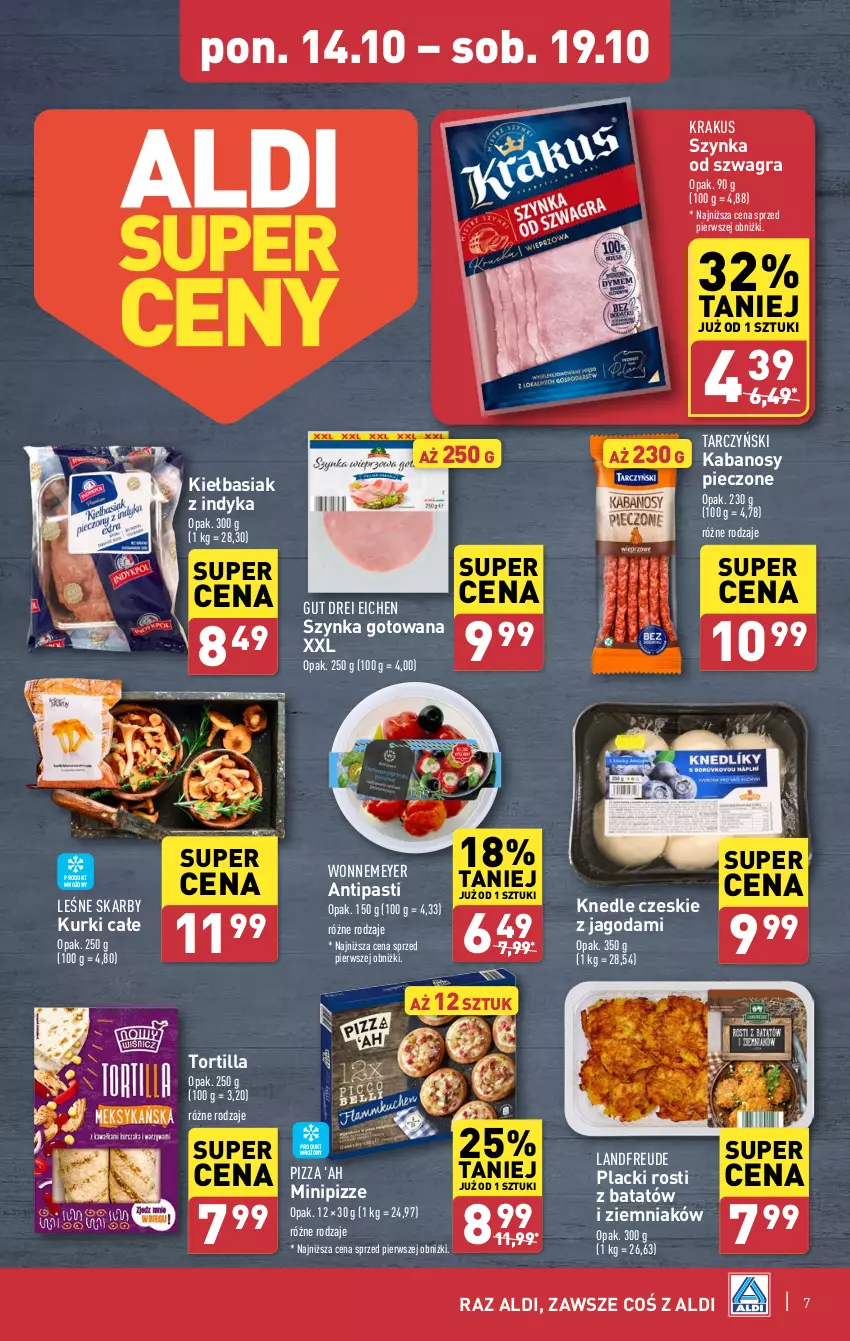 Gazetka promocyjna Aldi - Pełna oferta - ważna 14.10 do 19.10.2024 - strona 7 - produkty: Basia, Gra, Kabanos, Knedle, Krakus, Lack, Piec, Pizza, Szynka, Tarczyński, Tortilla