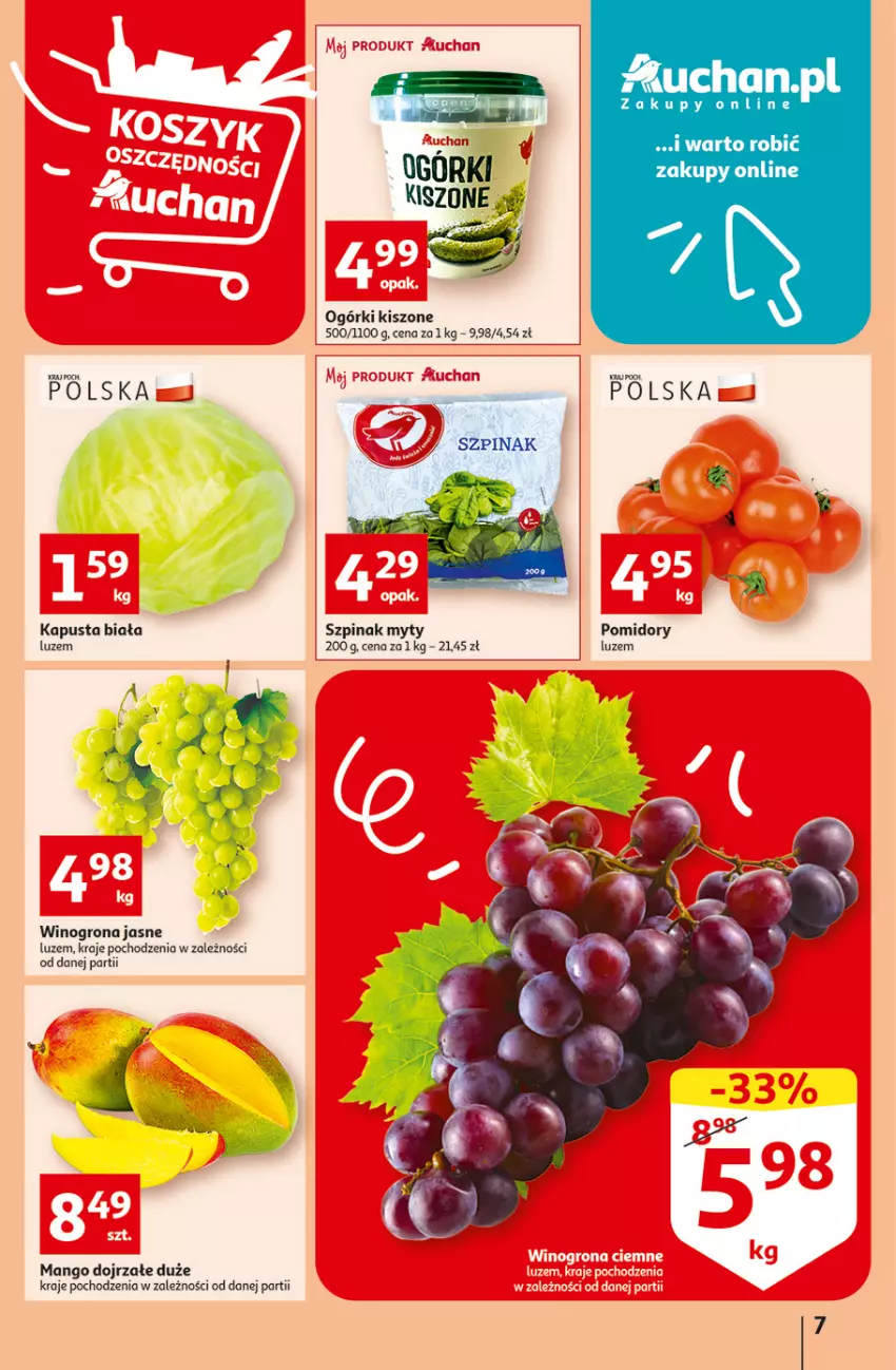 Gazetka promocyjna Auchan - Gazetka Koszyk Oszczędności Auchan Hipermarkety - ważna 13.10 do 19.10.2022 - strona 7 - produkty: LG, Mango, Pomidory, Szpinak, Wino, Winogrona