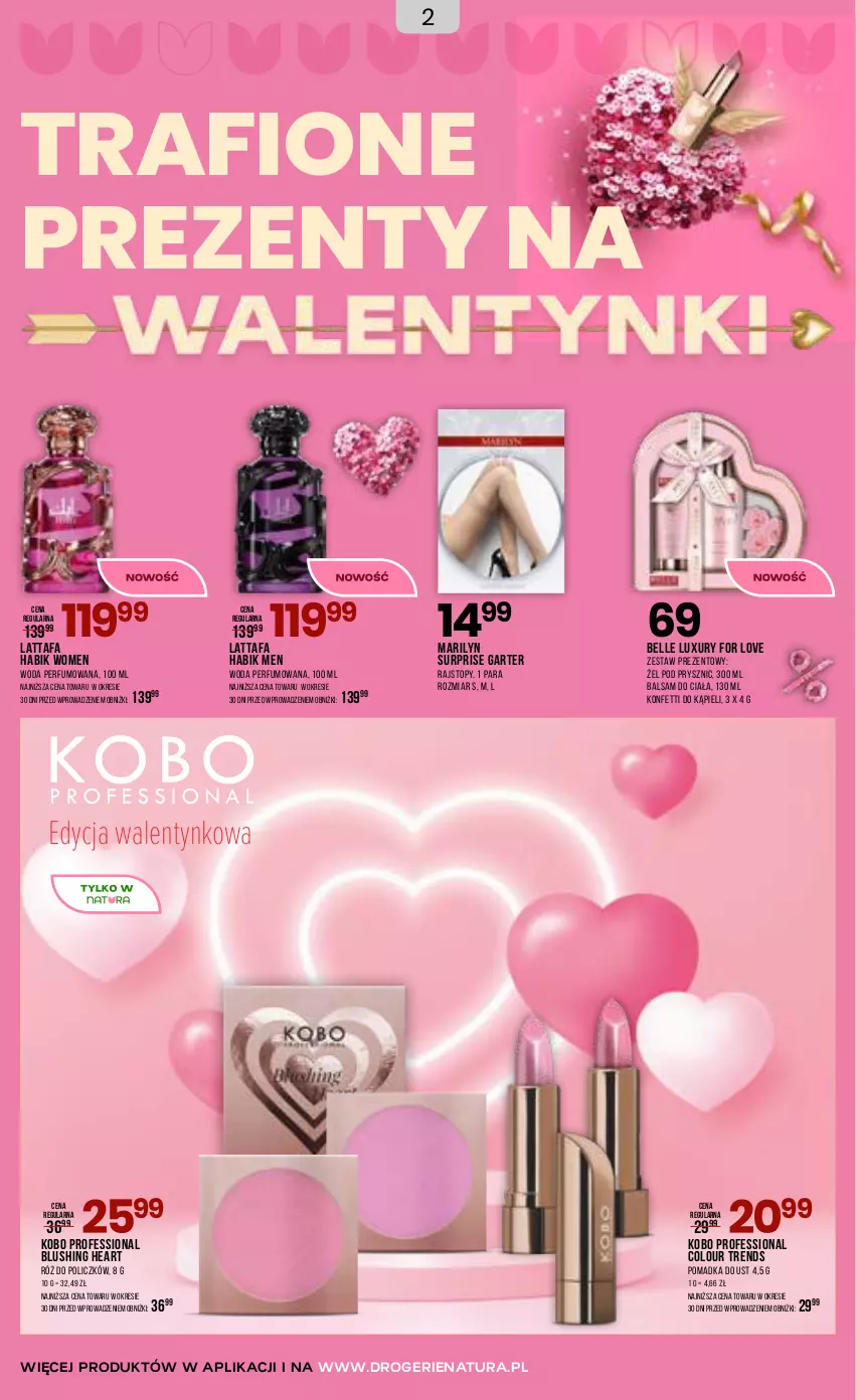 Gazetka promocyjna Drogerie Natura - Gazetka Drogerie Natura - ważna 03.02 do 15.02.2026 - strona 2 - produkty: Balsam do ciała, Bell, Fa, KOBO, Marilyn, Perfum, Rajstopy, Róż do policzków, Top, Woda, Woda perfumowana, Zestaw prezentowy
