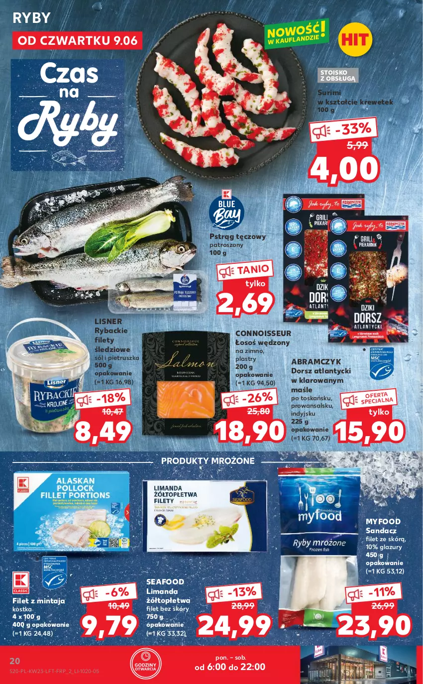 Gazetka promocyjna Kaufland - OFERTA TYGODNIA - ważna 09.06 do 14.06.2022 - strona 20 - produkty: Dorsz, Filet z mintaja, Lazur, Lisner, Mintaj, Pietruszka, Produkty mrożone, Pstrąg, Pstrąg tęczowy, Ryba, Sandacz, Sandacz filet, Sól, Surimi, Top