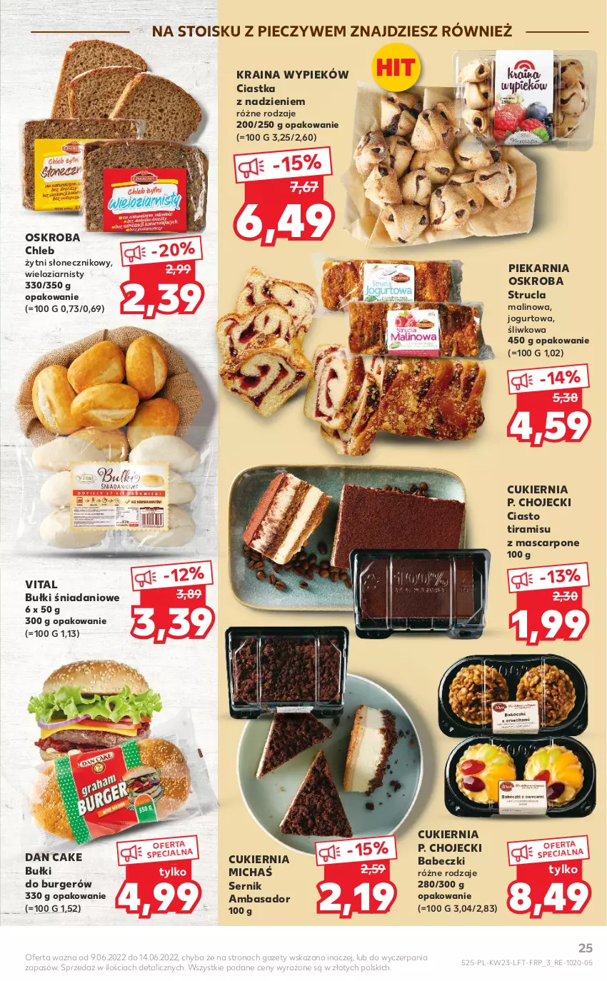 Gazetka promocyjna Kaufland - OFERTA TYGODNIA - ważna 09.06 do 14.06.2022 - strona 25 - produkty: Babeczki, Burger, Chleb, Ciastka, Cukier, Dan Cake, Danio, Jogurt, Mascarpone, Piec, Ser, Strucla