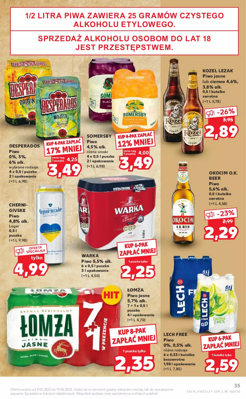 Gazetka promocyjna Kaufland - OFERTA TYGODNIA - ważna 09.06 do 14.06.2022 - strona 35 - produkty: Desperados, Gra, Koc, Kozel, Okocim, Piwa, Piwo, Piwo jasne, Somersby, Warka