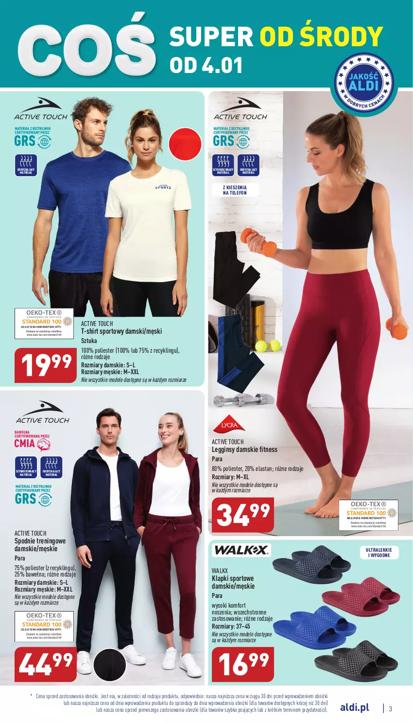 Gazetka promocyjna Aldi - Zaplanuj zakupy wcześniej - ważna 04.01 do 07.01.2022 - strona 3 - produkty: Gin, Klapki, Legginsy, Por, Sok, Spodnie, Sport, T-shirt, Telefon, Wełna