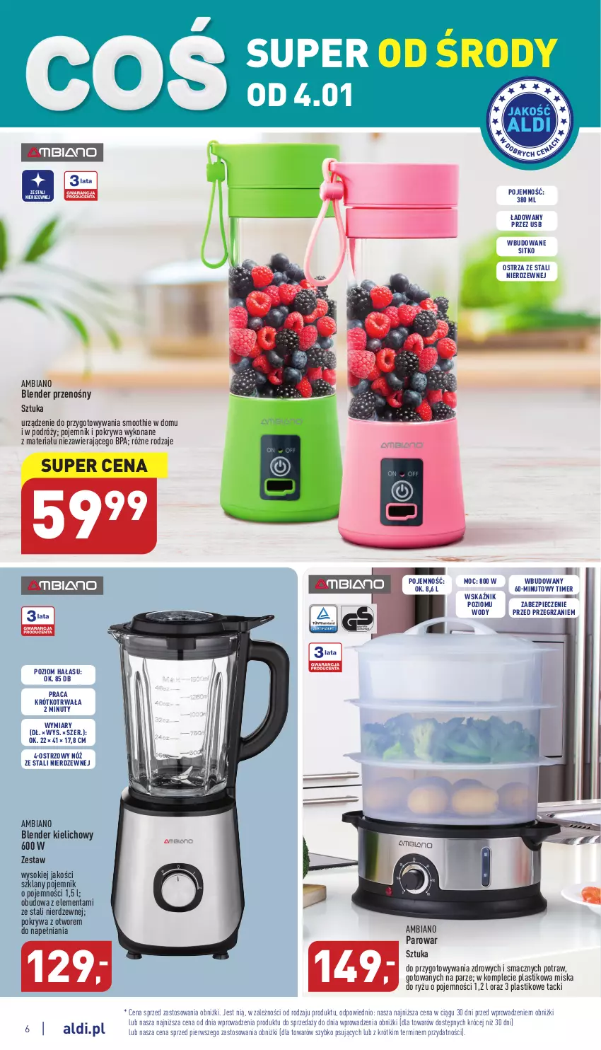 Gazetka promocyjna Aldi - Zaplanuj zakupy wcześniej - ważna 04.01 do 07.01.2022 - strona 6 - produkty: Blender, Miska, Nuty, Piec, Pojemnik, Pokrywa, Ryż, Sitko, Smoothie, Sok