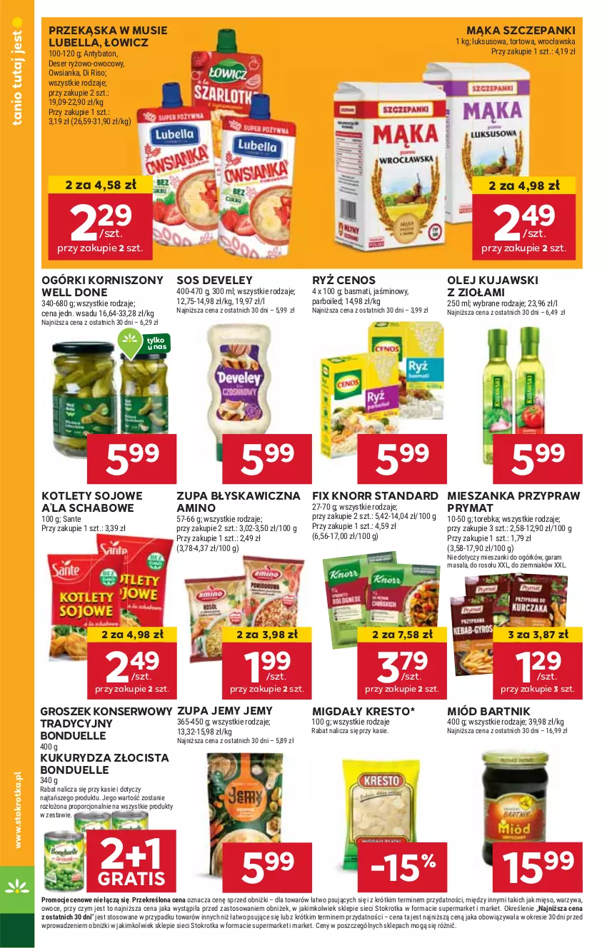 Gazetka promocyjna Stokrotka - Market - ważna 30.10 do 06.11.2024 - strona 10 - produkty: Bell, Bella, Bonduelle, Cenos, Gra, Groszek, HP, Knorr, Korniszony, Kotlet, Kujawski, Kukurydza, Lubella, Mąka, Migdały, Miód, Mus, Olej, Prymat, Ryż, Ser, Sos, Zupa