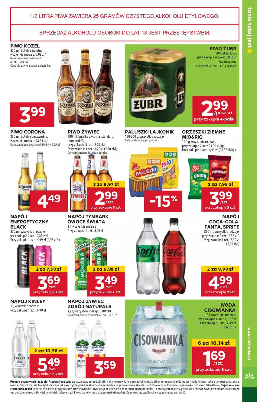 Gazetka promocyjna Stokrotka - Market - ważna 30.10 do 06.11.2024 - strona 15 - produkty: Cisowianka, Coca-Cola, Fa, Fanta, Gra, HP, Kozel, Lack, Lajkonik, Napój, Napój energetyczny, Orzeszki, Orzeszki ziemne, Owoce, Piwa, Piwo, Sprite, Tymbark, Woda