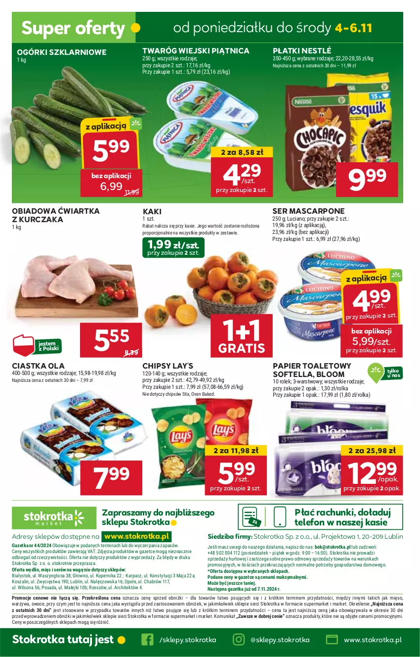 Gazetka promocyjna Stokrotka - Market - ważna 30.10 do 06.11.2024 - strona 19 - produkty: Chipsy, Ciastka, Dres, Gra, HP, JBL, Kaki, Kurczak, Lay’s, Mascarpone, Nestlé, Papier, Papier toaletowy, Piątnica, Ser, Telefon, Twaróg