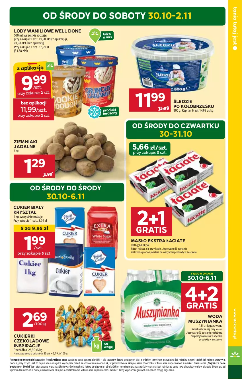 Gazetka promocyjna Stokrotka - Market - ważna 30.10 do 06.11.2024 - strona 3 - produkty: Cukier, Cukierki, Cukierki czekoladowe, Gra, HP, Lody, Masło, Mus, Muszynianka, Woda, Ziemniaki