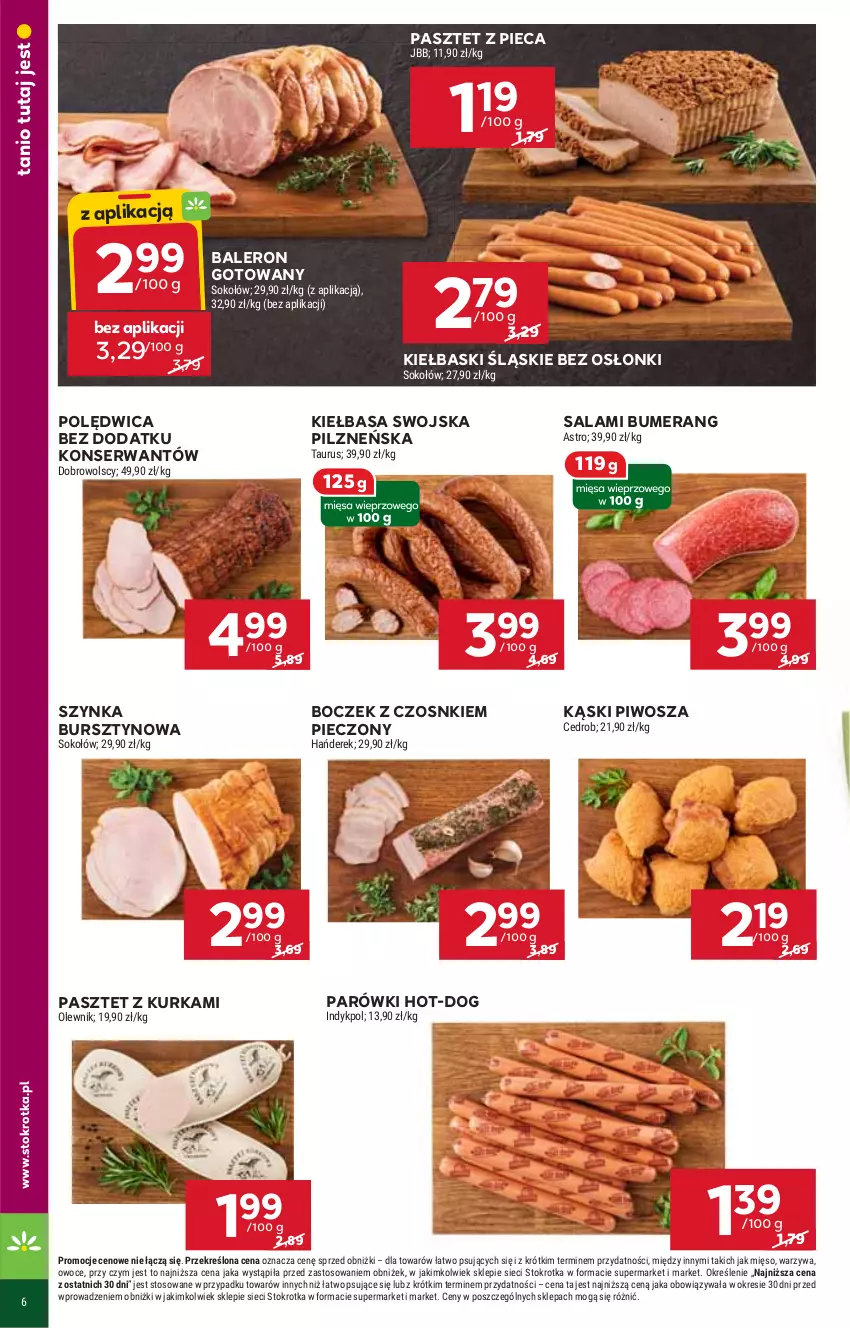 Gazetka promocyjna Stokrotka - Market - ważna 30.10 do 06.11.2024 - strona 6 - produkty: Boczek, Bumerang, Bursztyn, HP, Kiełbasa, Kiełbaski śląskie, Parówki, Pasztet, Piec, Piwo, Polędwica, Salami, Ser, Sos, Szynka